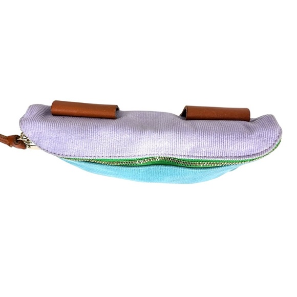 CLARE V Pinewhale Corduroy & Leather Belt Bag in Pale Blue and Lavender - Picture 4 of 9